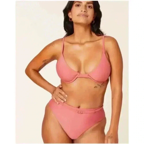 Andie Riviera High Waisted Bikini Bottoms in Punch Dusty Pink NEW NWT! - Picture 3 of 4